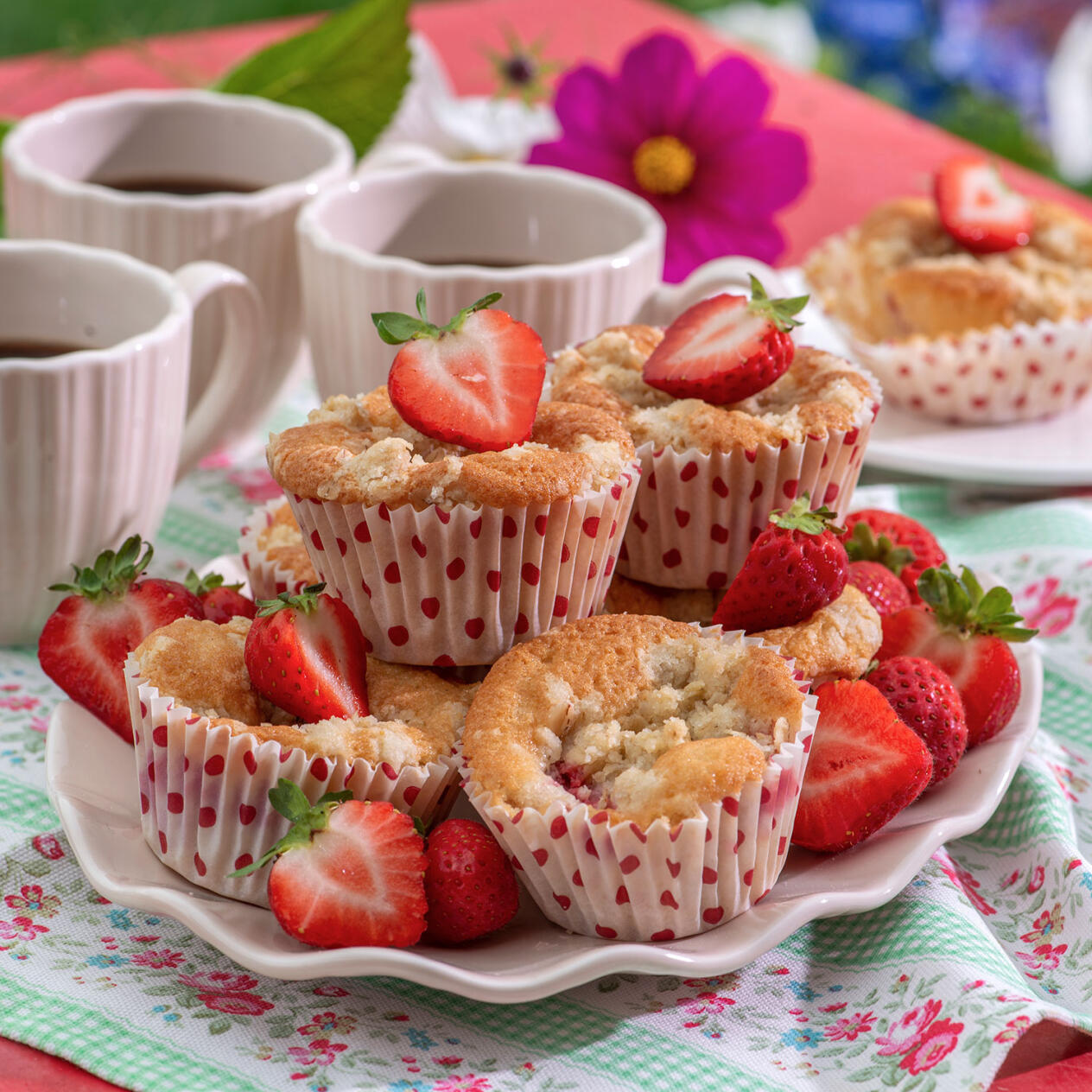 Jordgubbsmuffins med smultopp