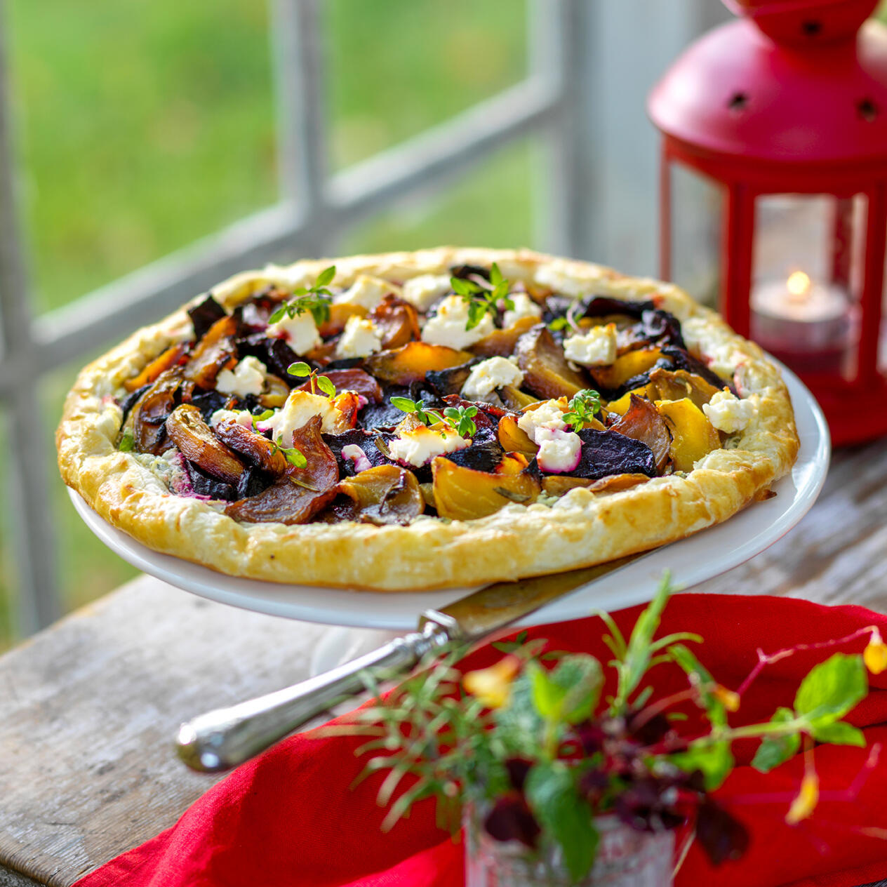 Flarn med rostade betor och fetaost