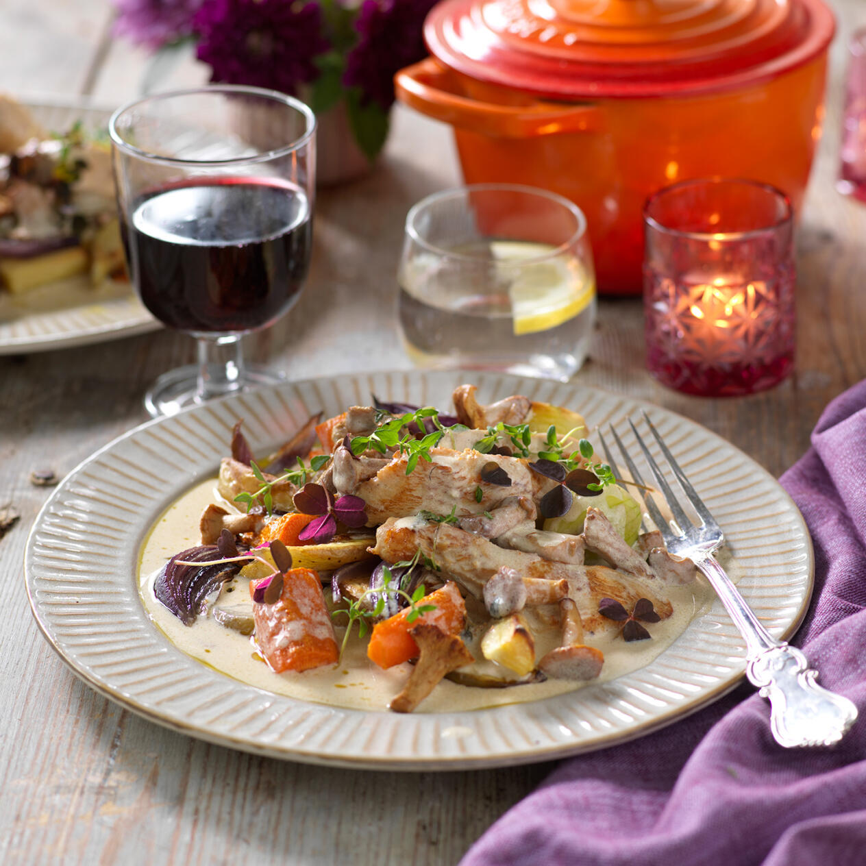 Snabb kycklinggryta med kantareller