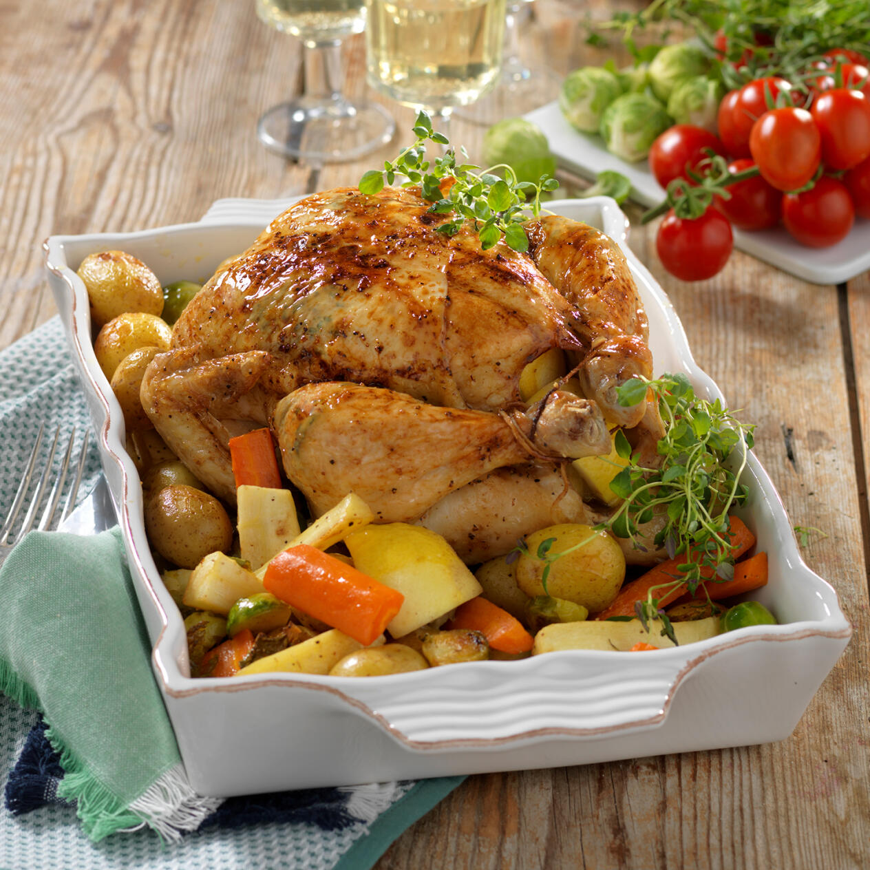 Helstekt citronkyckling med rostade rotfrukter