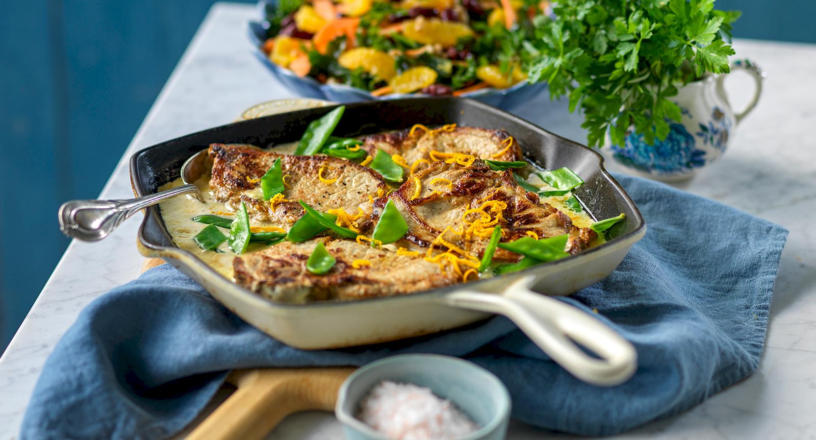 Fläskkotletter i krämig apelsinsås