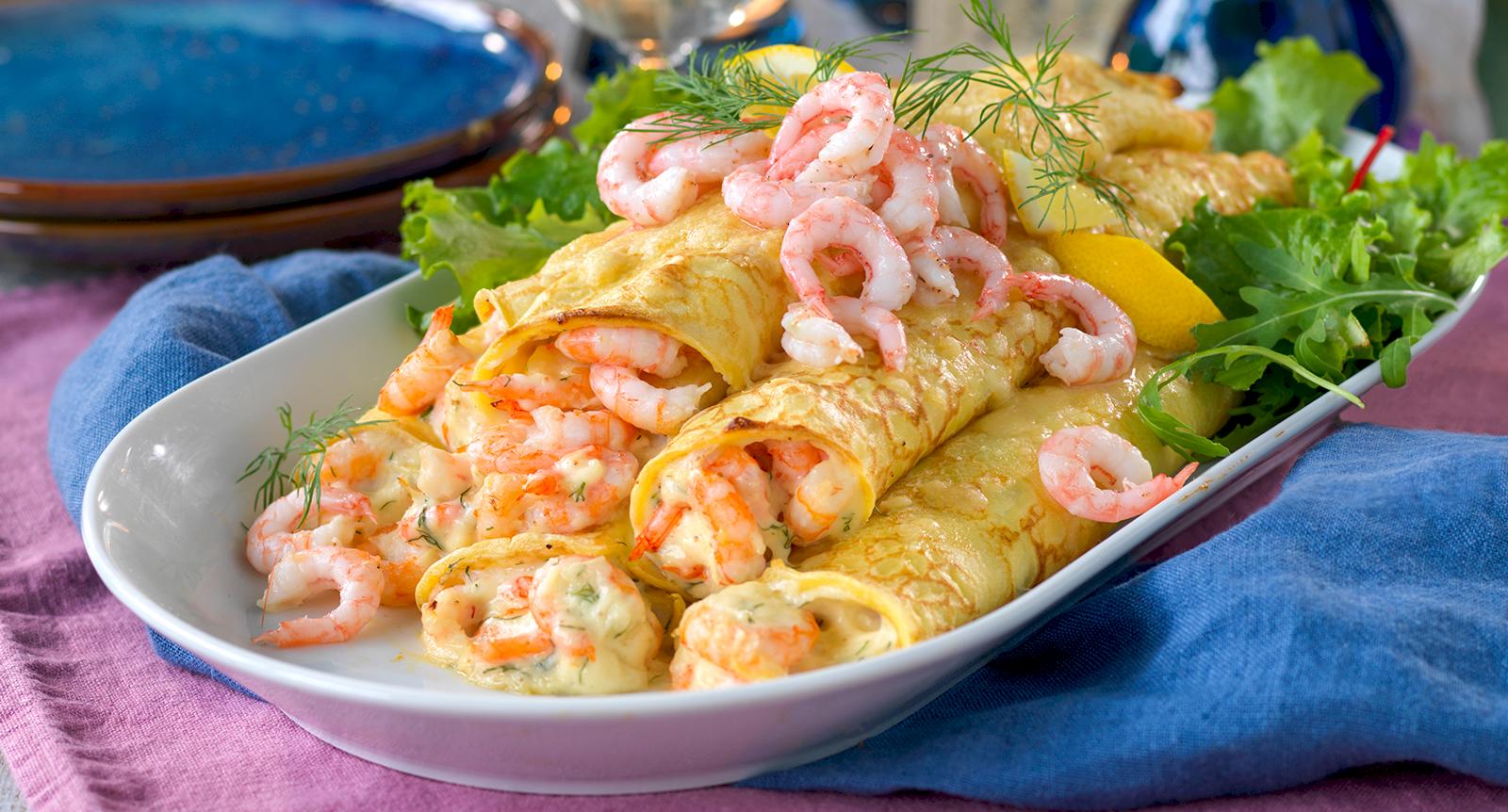 Räkcrêpes med dill och pepparrot