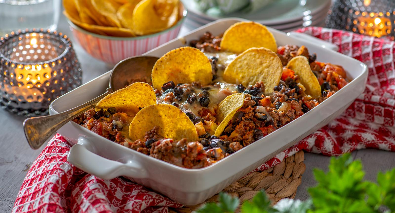 Tacogratäng med nachochips