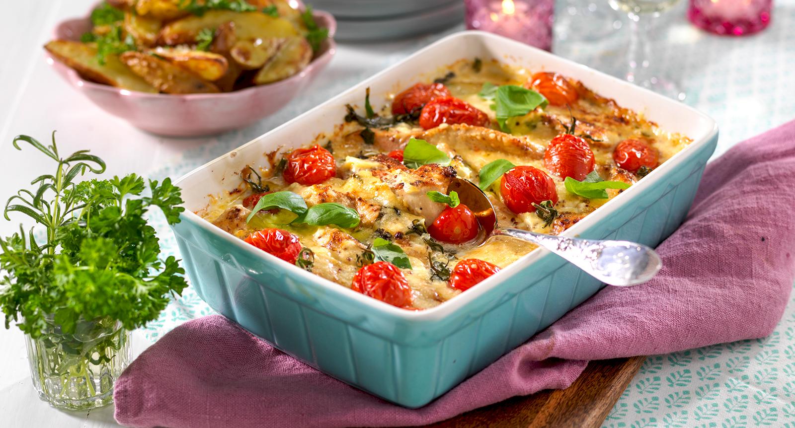 Senapsgratinerad kyckling med rostad potatis