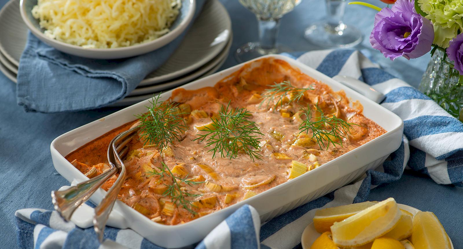 Gratinerad torsk med chilisås