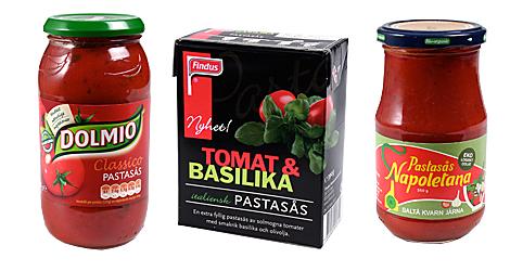 Dolmio, Findus och Saltå Kvarns pastasåser var några av sorterna i vårt smaktest. Foto: Erik Hedman