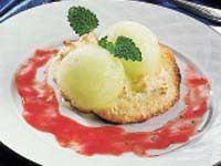 Melonsorbet på mandelbotten