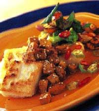 Mochi från Singapore med tofu och wokgrönt