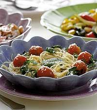 Spaghetti med wokade tomater