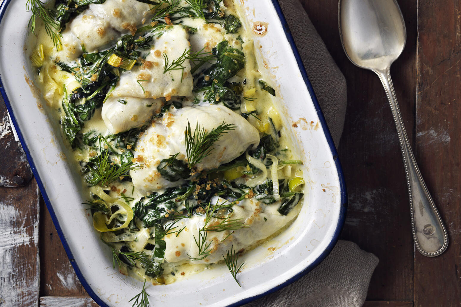 Rödspättagratäng med spenat