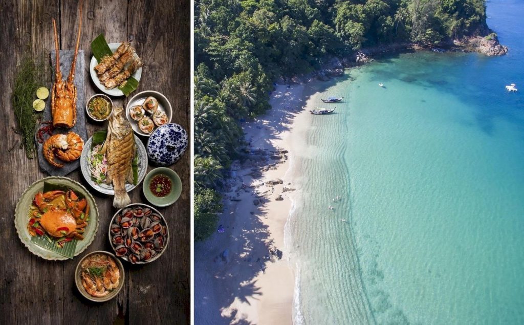 Bild t.v.: Restaurang The Djungle Club. Bild t.h. Banana Beach, Phuket