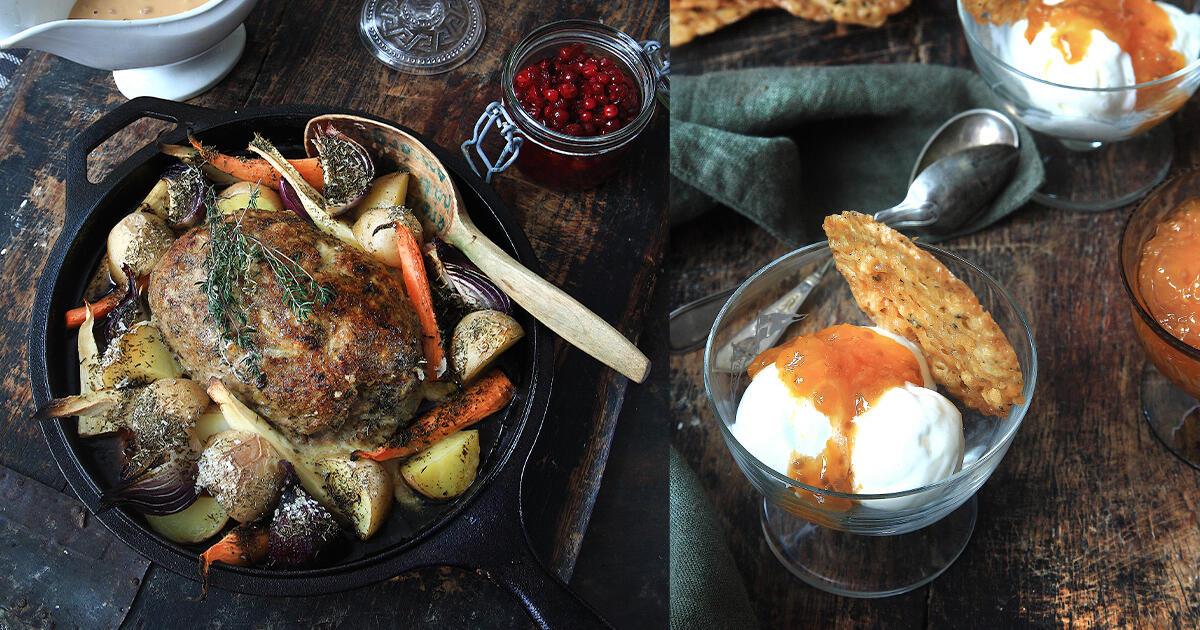 Härlig helgmiddag med svenska smaker – viltfärslimpa och hjortron & glass