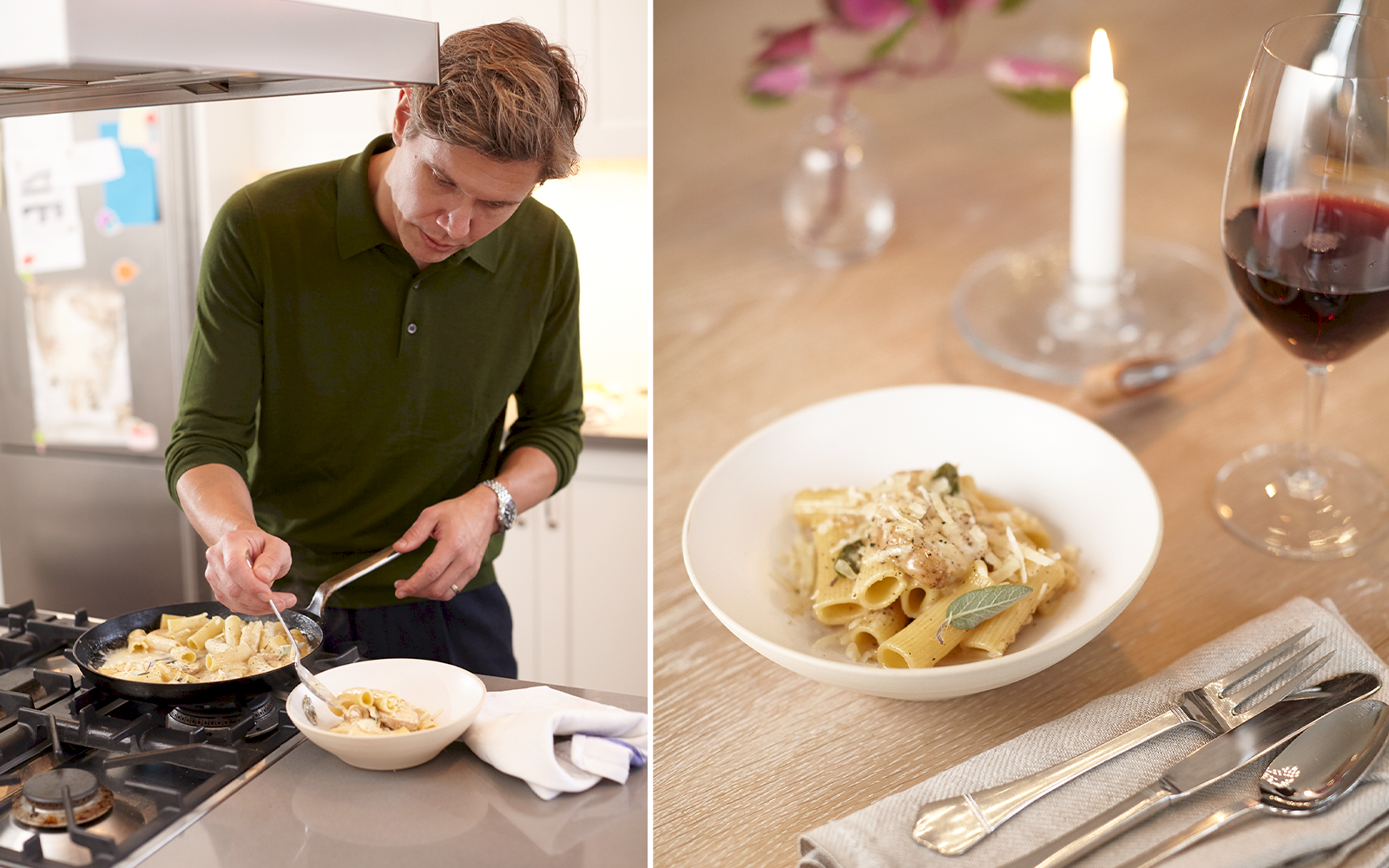 Kycklingpasta med salvia och vin – recept av Tommy Myllymäki