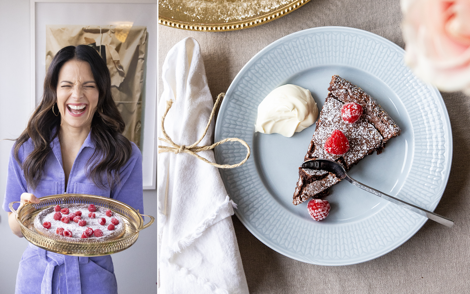 Fransk kladdkaka med hallon och crème fraiche